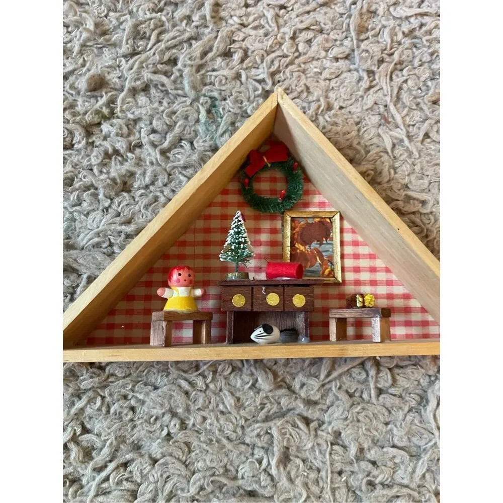 Vintage wooden Christmas holiday theme shelf‎ decoration